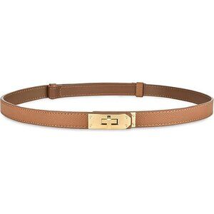 Women's Skinny Leather Belt With Adjustable Silver Turn-Lock Buckle Ideal Brown